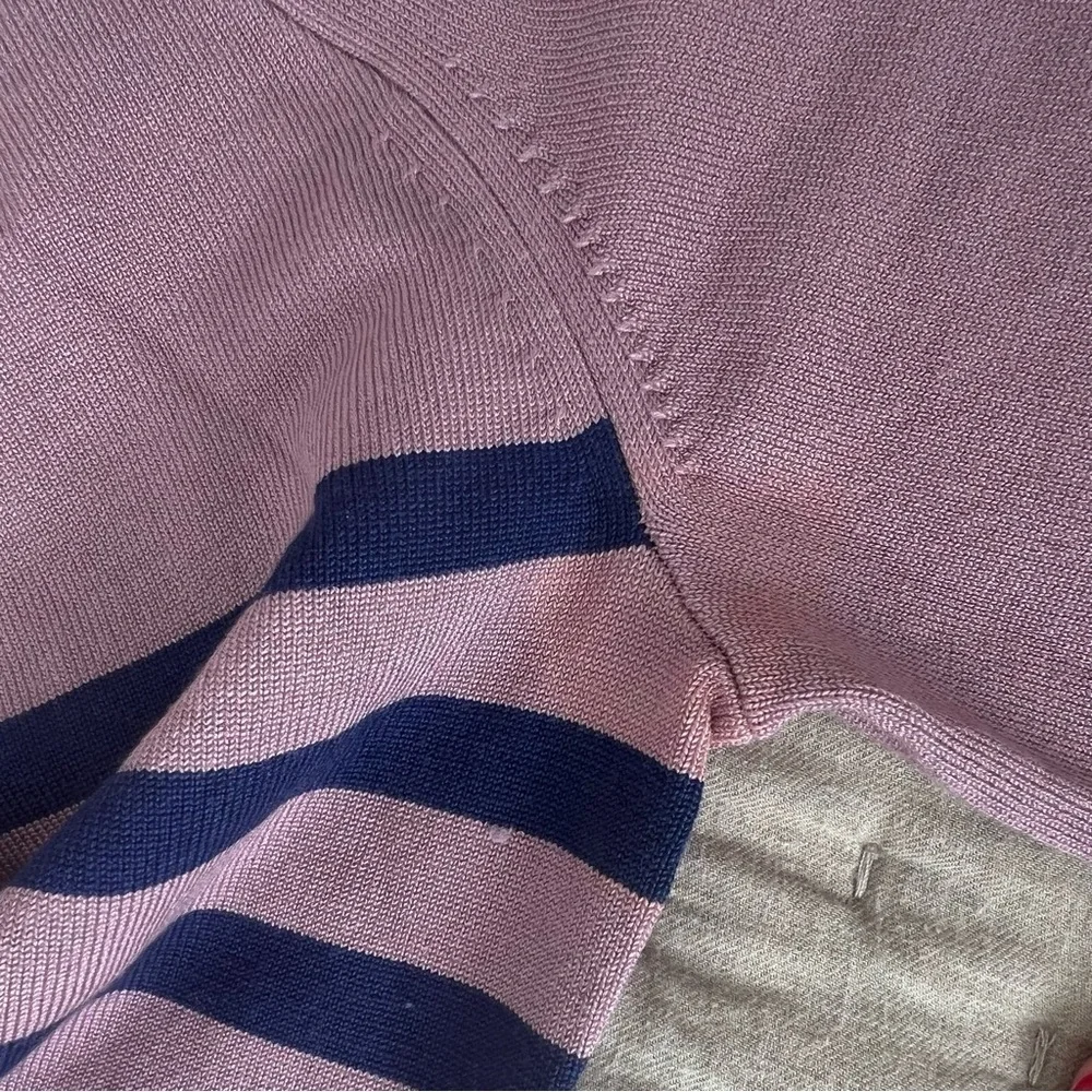 J Crew Silk Blend Knit Top Sweater with Navy Striped Sleeves size Small